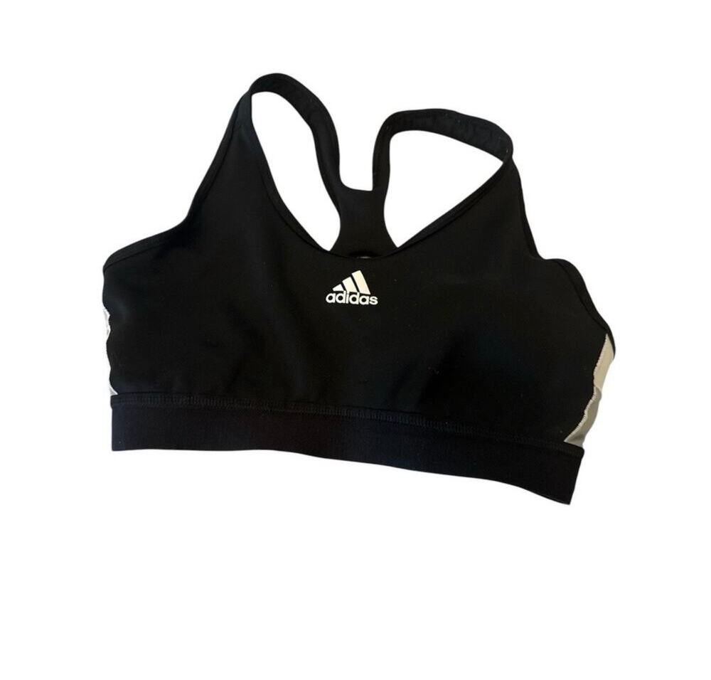 Adidas Sports Bra Racerback Black Silver Gray Sz Medium